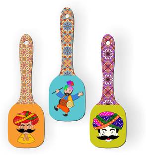 CW Crafts World Stylish Wooden Printed Wall Hanger Spoons For Cafe Decor, Living Room| Set Of 3 Pack of 3