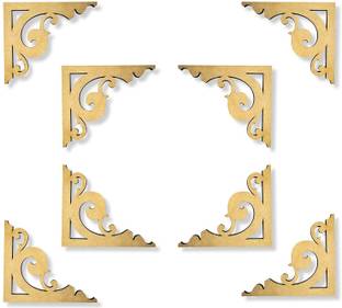 PRINTWORLDSHOP Corner Design Cutouts Pine Board Wood Canvas Materials DIY Wall Decoration Pack of 8