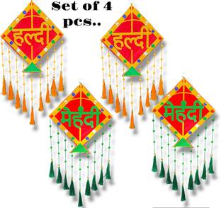 AGENZIA EXIM Handmade Colorful haldi and mahendi Wall and Door Hangings for Home decoration. Pack of 4