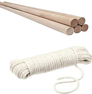 JCT AGRICO 14 INCH LONG 5 WOODEN DOWEL STICK&15M LONG COTTON ROPE(5mm)macrame,craft,project