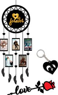 Artle Media Dream Catcher Style Photo Frame with 5 photos and wooden rose and Keychain Pack of 2
