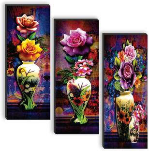 saf Set of 3 Flower Pot UV textured self adeshive wall painting for home decoration Pack of 3
