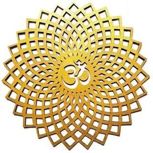 JoyZip Craft Golden Om Round Decorative Wall Art Mdf Wooden Om Chakra For Temple, Living Room