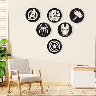 JoyZip Craft Avenger Fan Themed Wooden Wall Decor - Round Hanging Marvel Superheroes Art Pack of 6