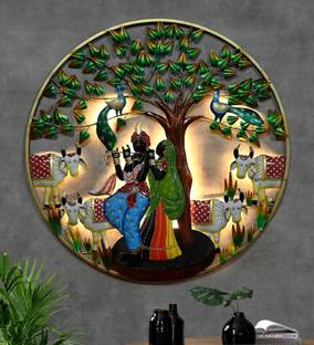 इन्द्राज प्रीमियम क्राफ्ट Hand Painted Radhe Krishna With LED light Wall Decor for Living Room Decoration