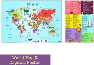 ekdali World map with country name and Capitals combo pack