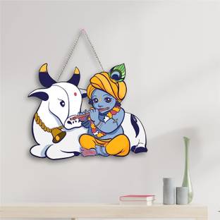 shashank elegant wooden cow Krishna uv printed designer wall hanging