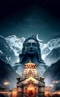 Dhara Collections DharaCollections Shiva & Kedarnath Temple Washable Backdrop | Polyester Taiwan