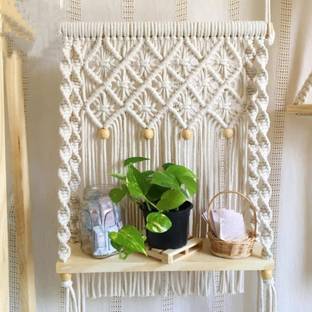 ZAWI Macramé Wooden Wall Hanging Shelf Modern Chic Woven Macrame Tapestries