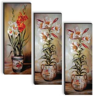 saf Set of 3 Flower Pot And Flower UV textured self adeshive wall painting Pack of 3