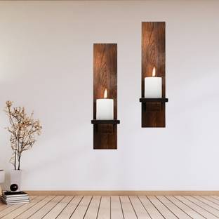 Vinayak Wall Mounted Wooden Candle Holder Set for Home Décor (Set of 2) Pack of 2