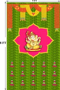 Ashu creation Traditional Ganesh Ji Backdrop for Decoration (5FT & 8FT) Altar Cloth