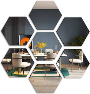 HAPPINY Hexagon Acrylic Mirror Wall Stickers, Silver, Pack of 7