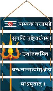 Indianara Set of 5 Maha Mrityunjaya Mantra for Living room | Bedroom | Office | Gift Digital Reprint 30 inch x 11 inch Painting