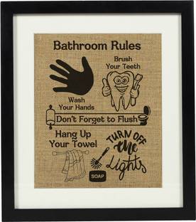 Darling Souvenir Bathroom Rules Burlap Print Wall Decor Restroom Manners -Burlap Print with Frame