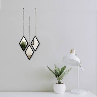 VAH Diamond Shape Wall Mirror Hanging Chain Frameless (3 Piece) (70cm x 55cm, Black)
