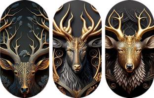 BookYourGift Golden Deer Design Wooden Plank Set Of 3 Decor Pack of 3