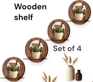 Unnati times Birds Design Wooden Wall Mounted Shelves Floating Wall Shelf for Living Room Pack of 4