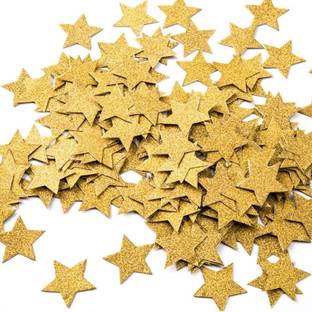 SEREBRUM 100pcs Gold Glitter Star Cut outs for DIY Art & Craft Projects in 3 Sizes Pack of 100
