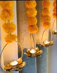 Earth Hopper Hanging Metal Lotus Tealight Candle Holder Set Best for Diwali, Navratri Pack of 4
