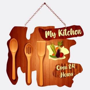 Home Delight My Kitchen-Open 24Hrs Wooden Wall Hanging For Restaurant, Kitchen Decor Item