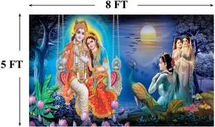 Tejas Creation Radha Kirishan Backdrop for Decoration (H:5ft X W:8ft) Altar Cloth