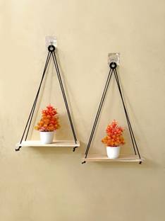 JPHandicraft Macrame Wall Hanging Shelf Decor Black 2-Tier Floating Shelves for Plants