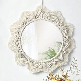 RAJDEEP COLLECTION Wall Mirror with Boho Fringes, Round Antique Mirror Frame Art(MADE IN INDIA).