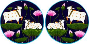 ADIKALA Both Side Face Pair Of Pichwai Cow With Lotus Design MDF 6 INCH- Pack of 6