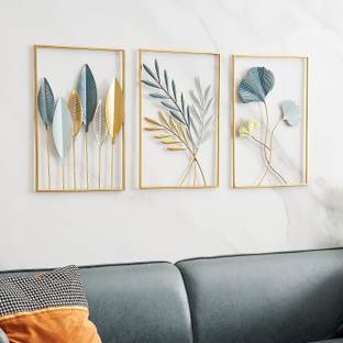 Zahara Gold Metal Wall Decor Leaf Wall Hanging Decoration Pack of 3