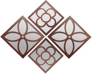LAVNIK MDF 4 Pcs Wall Decor Panel Jharokha Mirror Set Handcrafted Frame Decoration Pack of 4