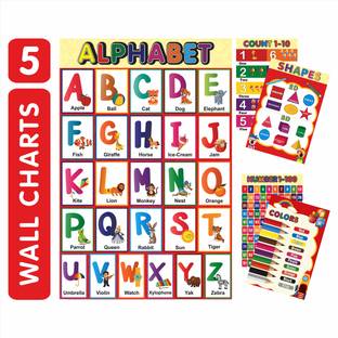 Fonax 18 inch X 12 inch 5 sticker of ABCD Alphabet, Numbers, Shapes Count and Colors Self Adhesive Sticker