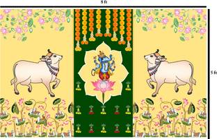 BXA ganesh & nandi Designer Backdrop decoration Cloth for festival 5*8 FT Altar
