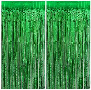 Millionminds 2 PCS Green Foil Curtains for Decoration Birthday Party, Anniversary, 3X6 Feet Pack of 2