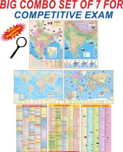 Globemax Combo of 4 India & World Map :Political and Physical and 3 Important Charts Pack of 7