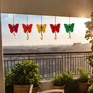 Sohibe 5 Pieces Butterfly on Rope Wall Art Panel, wood handmade Art wall Hanging Pack of 5