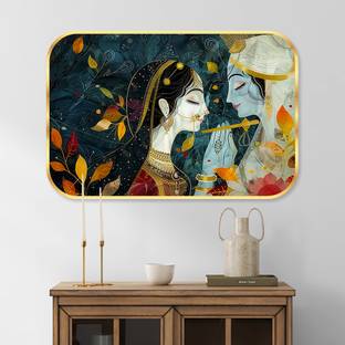 SAF PRINT saf Radha Krishna Crystal Embedded High Gloss Surface with Golden Frame