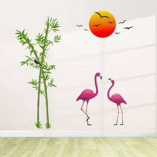 WALLPIK Flamingo - Birds - Love - Bamboo - Sunset - Decor - Wallsticker - WP266