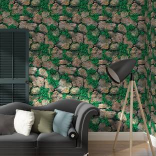 Flipkart SmartBuy 200 cm 3D Brown stone with grass Wallpaper Self Adhesive Sticker