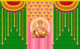 Sanskriti Ganpati Pooja Backdrop, 5x8 FT Ganesh Decoration Cloth, Ganpati Chaturthi