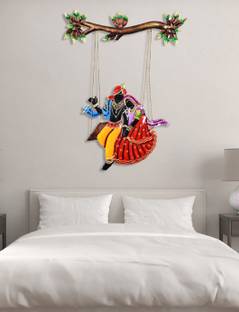 Craftowl Metal Radha Krishna on Jhula Wrought Wall Hanging Figurine for Home Decor