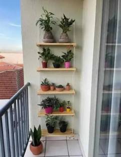 swastik store Macramé Wall Hanging Shelf: Handcrafted 5-Tier Pine Wood Floating Shelves