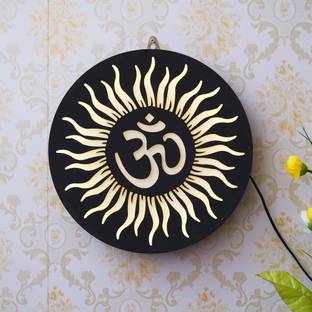 eCraftIndia Sun and Om Symbol Wooden Cutout LED Light Lamp Decorative Wall Hanging