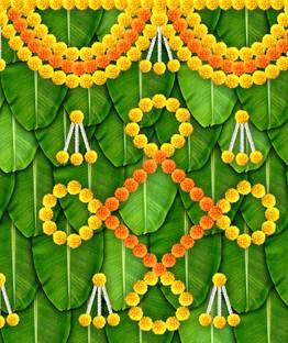 Tejas Creation Pooja Banana Leaf Blackdrop Decoration 5'*8' ( 60 inch X 96 inch )