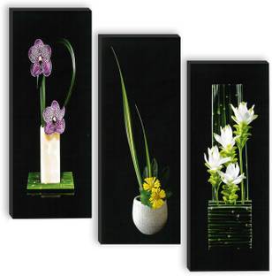 saf Set of 3 Flower Pot UV textured self adeshive wall painting for home decoration Pack of 3