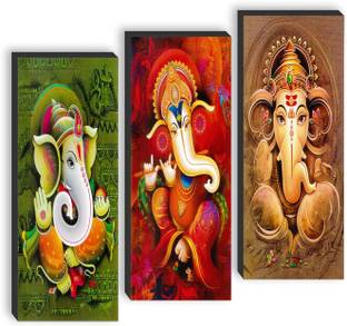 saf Set of 3 Ganesh Ji UV textured self adeshive wall painting for home decoration Pack of 3