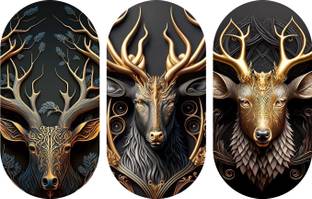 BookYourGift Golden Deer Design Wooden Plank Set Of 3 Decor Pack of 3