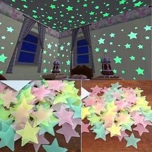 Richerbrand Radium Fluorescent Night Glow In The Dark Star Wall Sticker for Kids Room Pack of 50