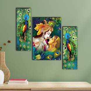 SAF PRINT saf Radha krishna & couple deer wall paintings Digital Reprint Pack of 3