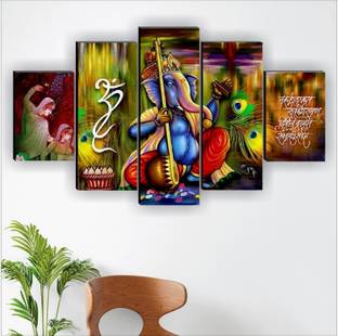 SNDArt Set Of 5 Lord Ganesha Wall Painting With Frame For Home Decoration